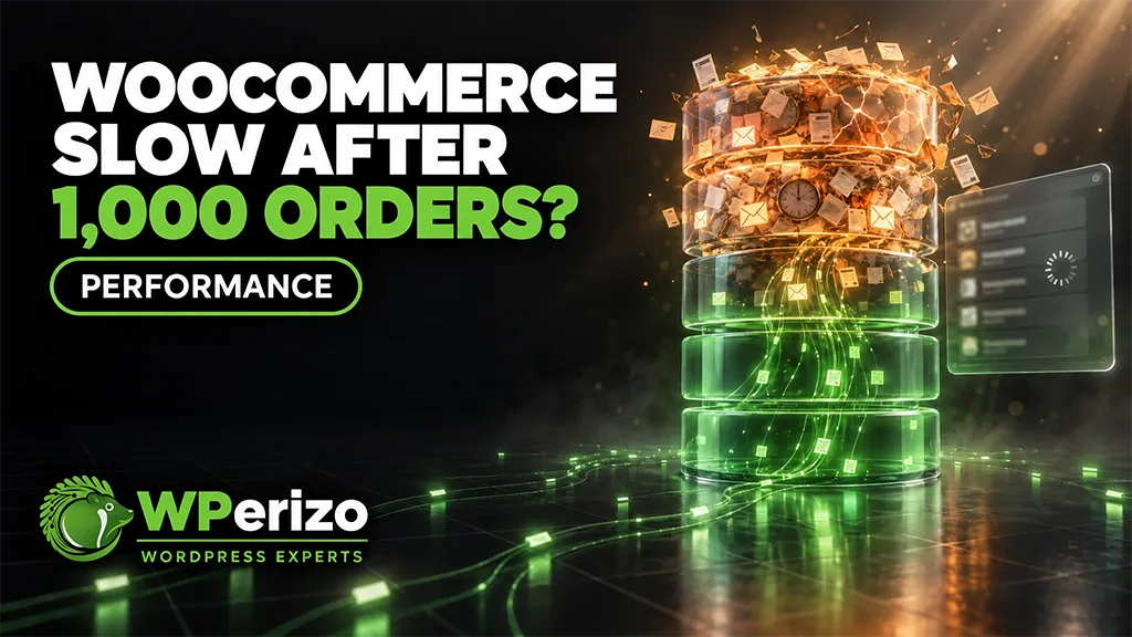 WooCommerce slow after 1,000 orders: overloaded glass database stack with a loading order list